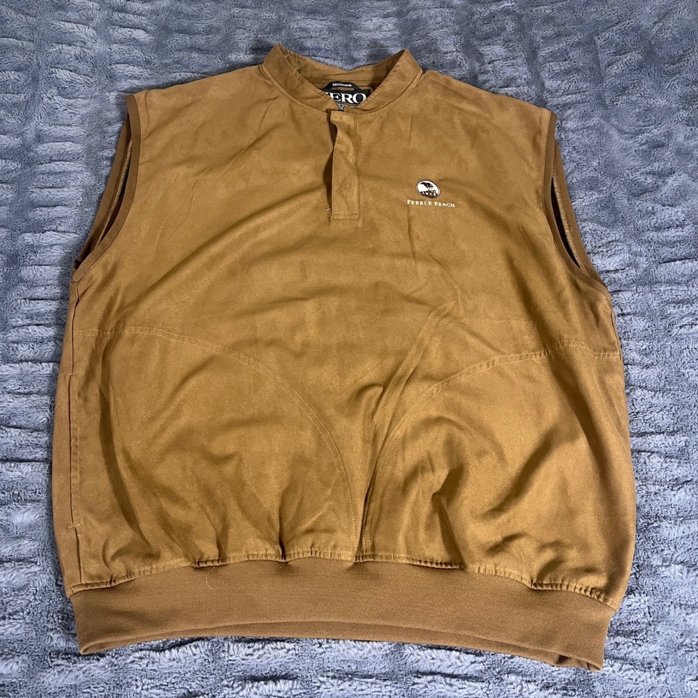 Zero‎ Restriction Pebble Beach Microsuede Golf Vest Mens XL Tan Brown 4093A
